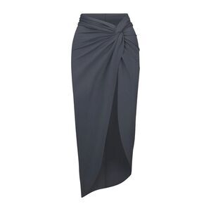SKIMS Swim Gunmetal Gray Twist Front Slit Midi Swim Sarong Skirt Beach Cover Up